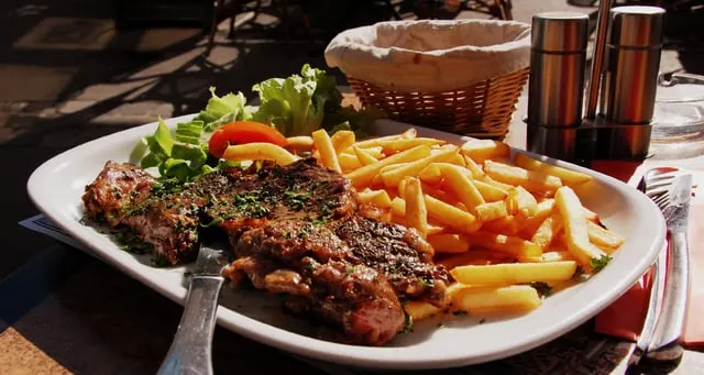 Steak frites (French brasserie dish, beef, no pork)