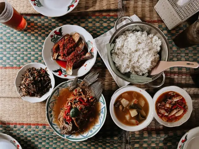 Typical Indonesian spread with rice