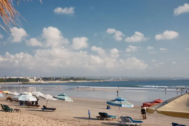 Beach umbrellas and loungers on Kuta Beach