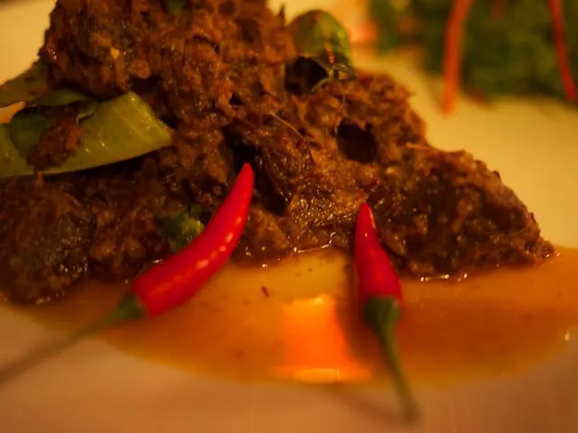 Beef rendang with red chilli, close view