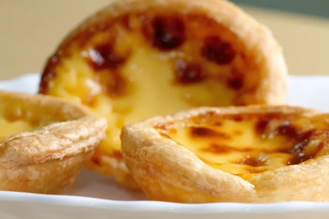 Flaky egg tarts, very close view