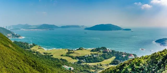 The Shek O golf course and turquoise bays seen from the Dragon's Back trail