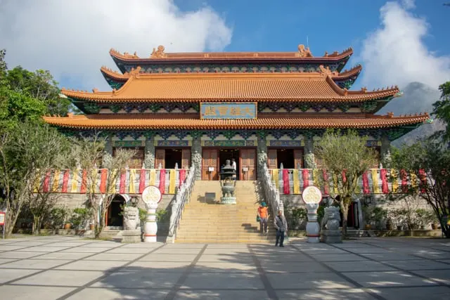 Po Lin Monastery's main hall front, blue sky