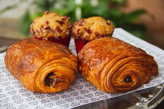 Chocolate-filled pastries on a tray