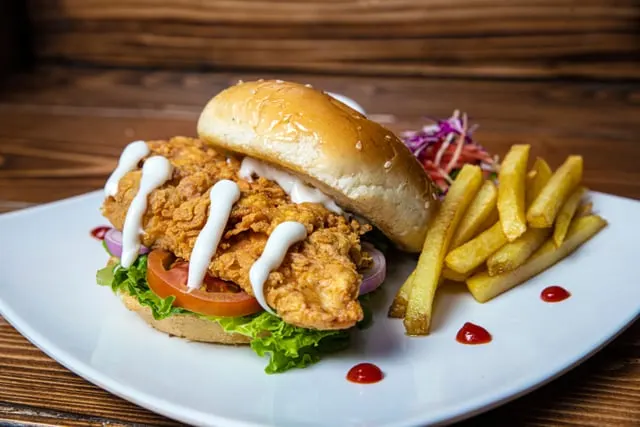 Typical crispy chicken sandwich with fries