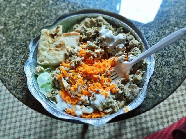 Typical chicken over rice platter