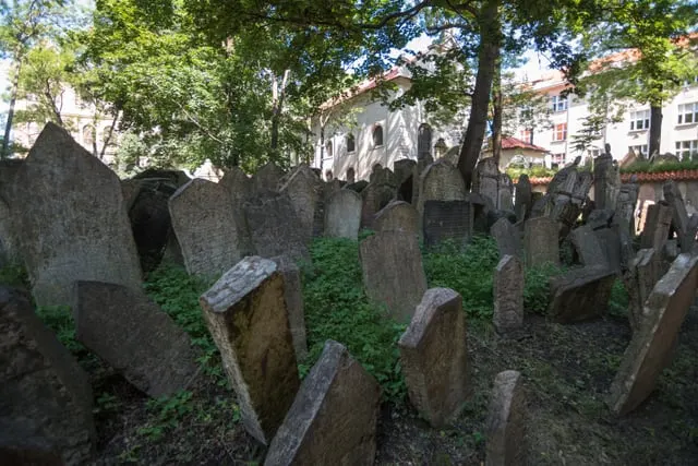 Old Jewish Cemetery gravestones under green trees