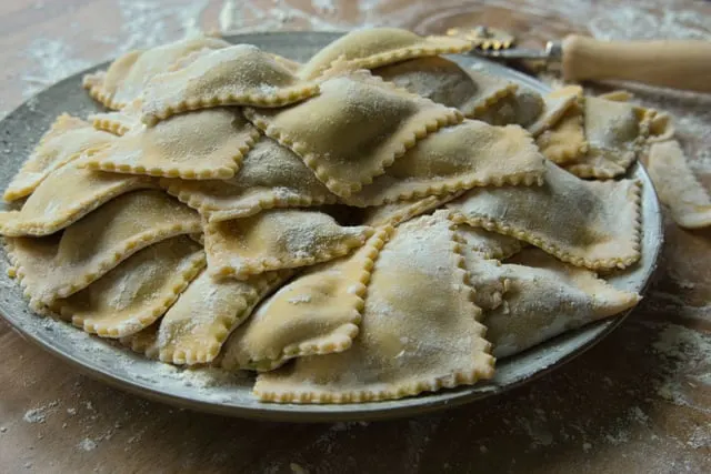 Typical pumpkin-filled fresh pasta (tortelli di zucca)