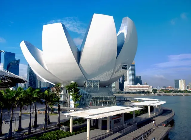 The ArtScience Museum and palms, blue sky